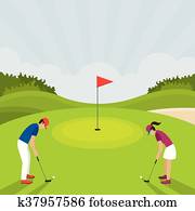 Man and Woman Playing Golf Man and Woman Playing Golf