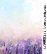 Oil painting lavender flowers in the meadows. Oil painting lavender flowers in the meadows.