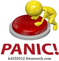 Person push button PANIC problem concept Person push button PANIC problem concept