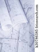 Rolls of architecture blueprints concept Rolls of architecture blueprints concept