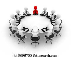 The leader and his team at a round table.