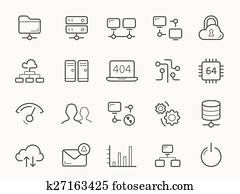 vernetzung, Hosting, und, server, linie, Icons. vernetzung, Hosting, und, server, linie, Icons.