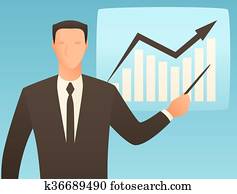 Analysis business conceptual illustration with businessman and growth graph