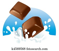Chocolate pieces splashing in milk Chocolate pieces splashing in milk