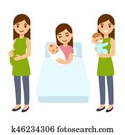 gravidez, e, nascimento, illustration.