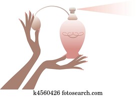 hand, mit, parfüm, bottle,, vektor hand, mit, parfüm, bottle,, vektor