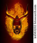 Horned Flaming Demon skull Horned Flaming Demon skull