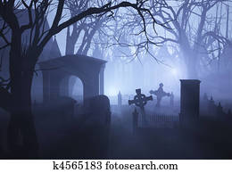 Misty Overgrown Cemetary