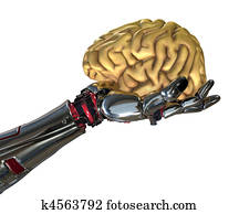 Robot Hand Holding Human Brain Robot Hand Holding Human Brain