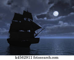 Tall Ship in Moonlight