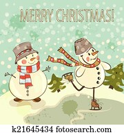 כרטיס של חג ההמולד, עם, אנשי שלג, ב, בציר, סיגנון