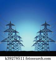 High-voltage power towers vector background