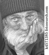 pensativo, portrait-homeless, hombre