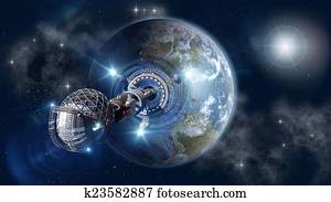 Warp-drive spaceship leaving Earth Warp-drive spaceship leaving Earth