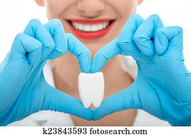 דמות, של, רופא שניים, עם, שן, בלבן, רקע