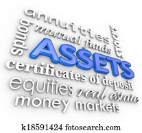 Assets Word Collage Stocks Bonds Investments Money Wealth Value