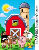 Big red barn with farm animals Big red barn with farm animals
