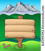 Big wooden sign with mountains Big wooden sign with mountains
