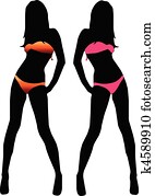 bikini, frau, silhouette bikini, frau, silhouette