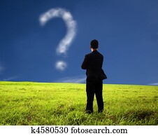 businessman thinking and watching the question mark. the composition of the cloud businessman thinking and watching the question mark. the composition of the cloud