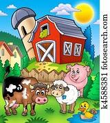 Farm animals near barn Farm animals near barn