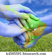 Hands Painted Like a Map Representing Global Responsibility