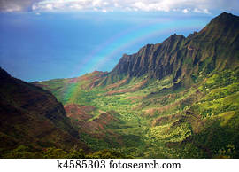 Kauai Coastline Fron an Aerial View With Rainbow Kauai Coastline Fron an Aerial View With Rainbow