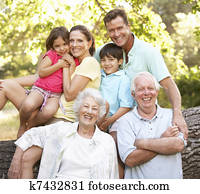 Portrait Of Extended Family Group In Park