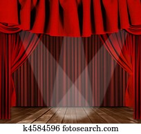 Stage Drapes With 3 Spotlights Focused Center Stage Stage Drapes With 3 Spotlights Focused Center Stage