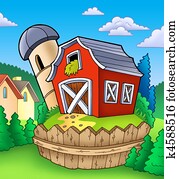 רפת אדומה, עם, גדר, ב, איזורי כפר