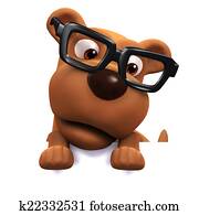 3d Dog wearing glasses peeps over the top 3d Dog wearing glasses peeps over the top