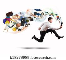 Business creativity with running businessman Business creativity with running businessman