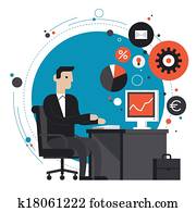 Businessman in the office flat illustration Businessman in the office flat illustration