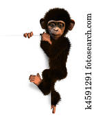 Cartoon Chimp on Sign Edge Cartoon Chimp on Sign Edge