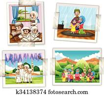 fire, foto rammer inn, av, muslim, familie