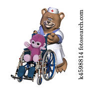 krankenschwester, bär, mit, patient, in, wheelcha