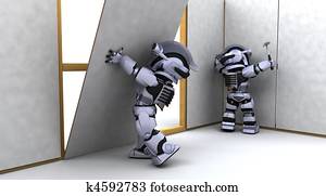 robot contractor building a drywall robot contractor building a drywall