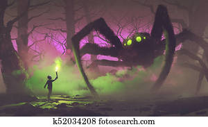 the boy with a torch facing giant spider the boy with a torch facing giant spider