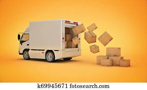 white delivery truck with cardboard boxes. 3d rendering white delivery truck with cardboard boxes. 3d rendering