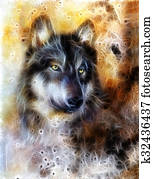 wolf,, צבע, תקציר, background,, מאלטיכולור, דוגמה, ו, פראקטל, בצע