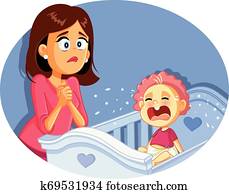 baby weinen, neben, besorgt, mutter, vektor, abbildung baby weinen, neben, besorgt, mutter, vektor, abbildung