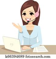 Operator Woman Working On Laptop Operator Woman Working On Laptop