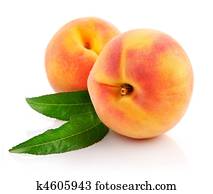 ripe peach fruits with green leaves ripe peach fruits with green leaves
