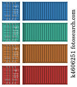 satz, von, frachtcontainer, schablonen