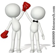 vencedor, pugilista, ref, mão, vitória, ganhe