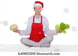 בשל, ב, סנטה כובע, יוגה, ירקות, מתחת, השלג