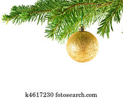 Christmas Tree Holiday Ornament Hanging from a Evergreen Branch Isolated Christmas Tree Holiday Ornament Hanging from a Evergreen Branch Isolated