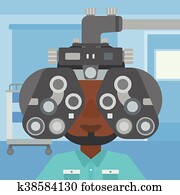 Patient during eye examination. Patient during eye examination.