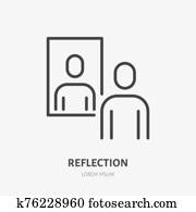 בן אדם, השתקפות, ב, a, שקף, קו, icon,, וקטור, פיכטוגראם, של, confidence., איש, להסתכל ב, עצמו, illustration,, נרקיסיזם, חתום