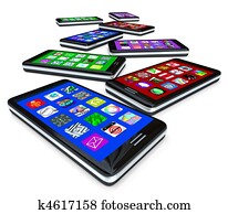 הרבה, חכם, מטלפן, עם, apps, ב, נגע, מסכים